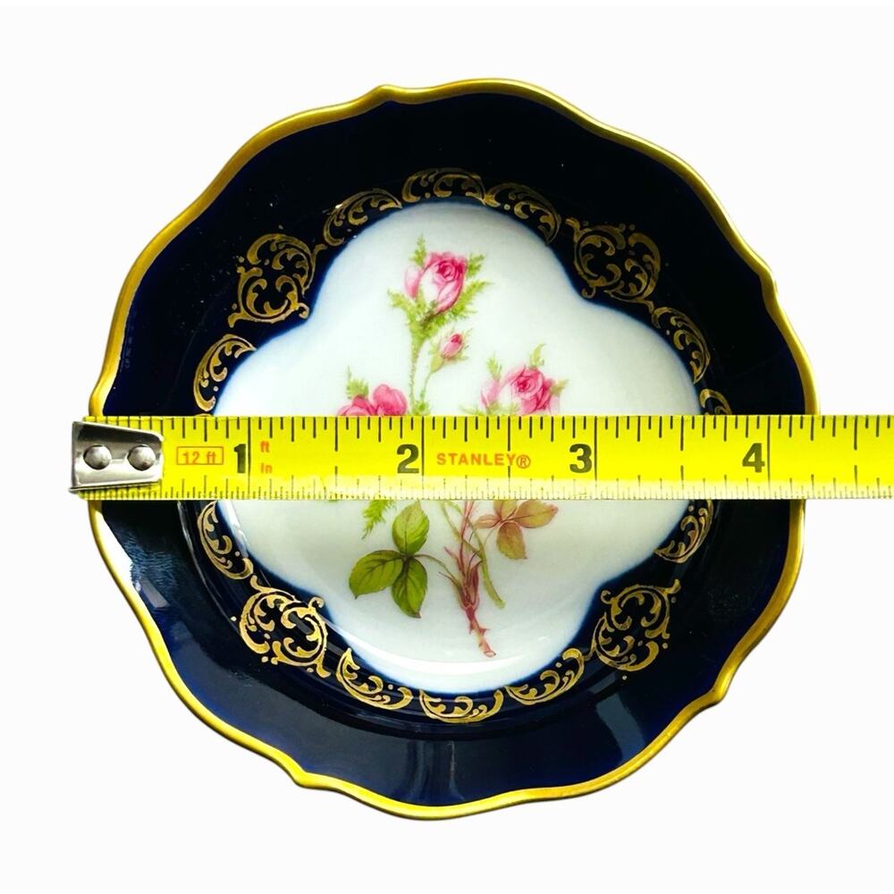Vintage Lindner Bavaria Demitasse Cup Saucer Cobalt Gold Moss Rose Read - Picture 10 of 11